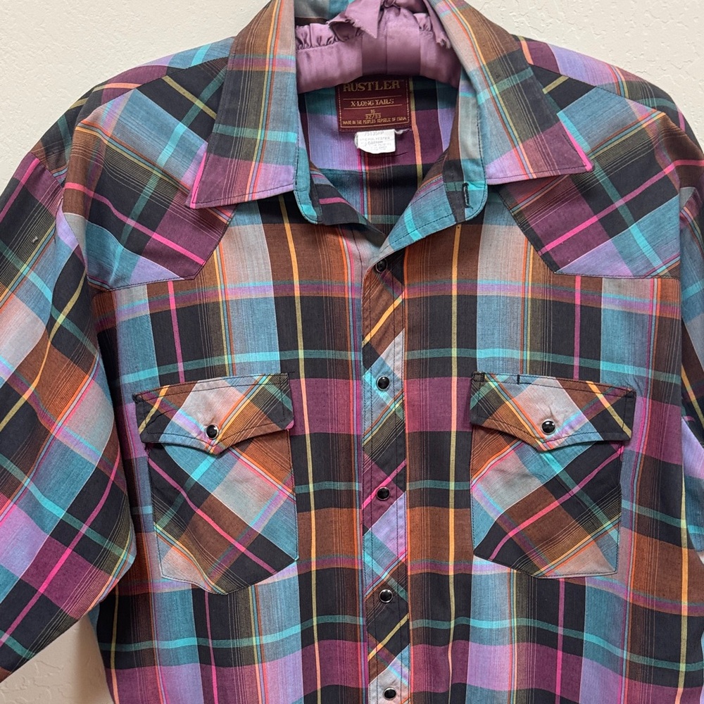 Rustler Men's Colorful Plaid Button Down Shirt